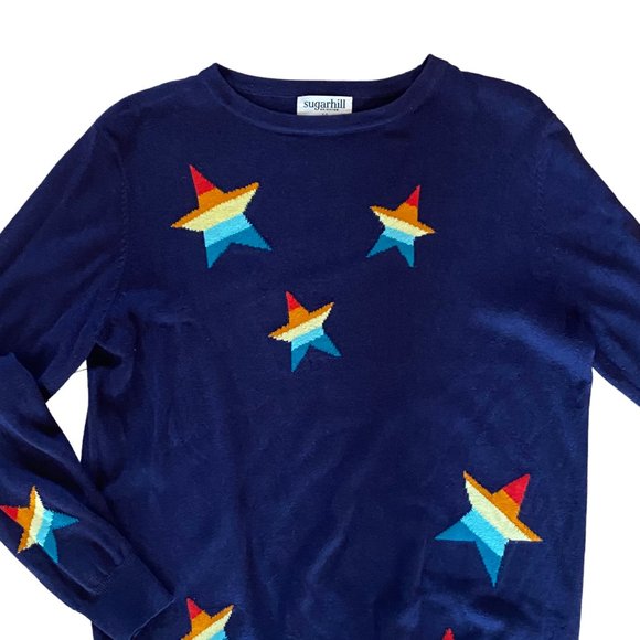 SugarHill Brighton Rita Rainbow Star Celestial Knit Jacquard Light Sweater-M - Picture 6 of 16